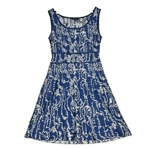 Peruvian Connection Women's Dress Sz S Blue White Sweater Knit A-Line Sleeveless